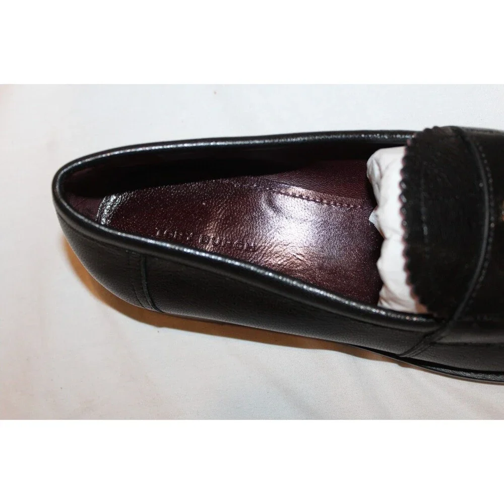 Tory Burch Classic Loafer Goat Leather Perfect Black Size 8.5 NWOB $325